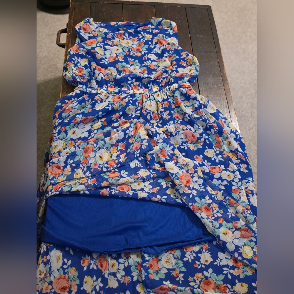 Acevog Floral High Low Dress in Blue